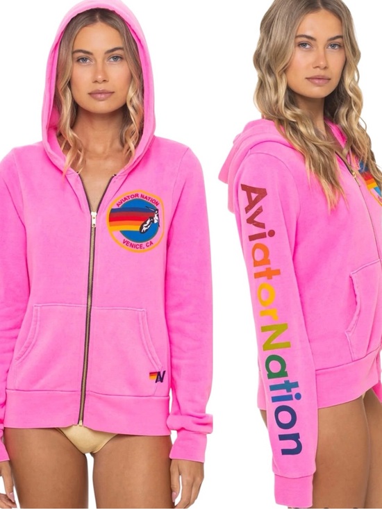 Aviator Nation Tops - Aviator Nation Venice Hoodie Full Zip Sweatshirt Neon Pink XXL